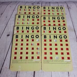 Vintage Bingo Cards Lot of 8 Red Shutter Easy Slide Game Room Decor Reusable